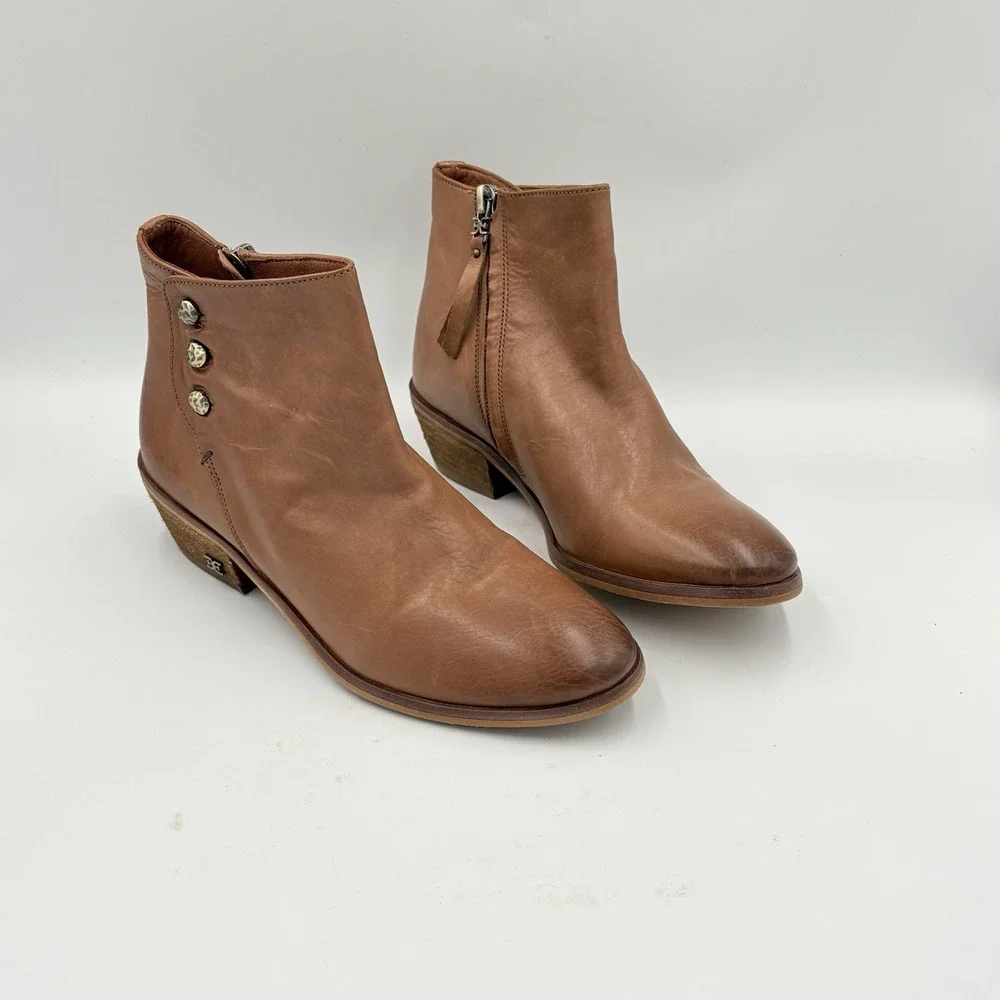 Sam Edelman Petty saddle brown leather ankle boots‎ size 5.5 side zip